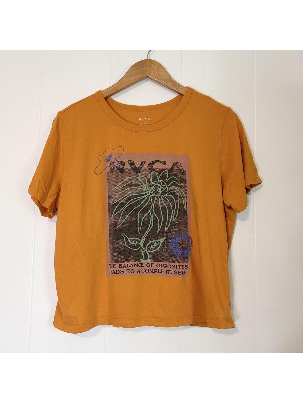 RVCA Orange Floral Short Sleeve Cropped Tee Crop Top Shirt Women's XL